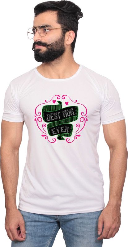 1977 Men Graphic Print Round Neck Polyester White T-Shirt