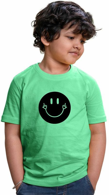 Boys Graphic Print Pure Cotton T Shirt  (Light Green, Pack of 1)