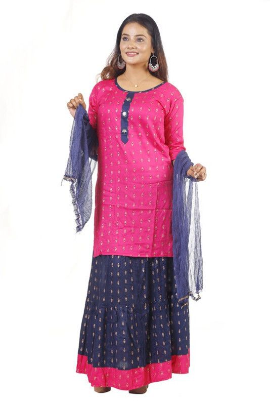 Solid Semi Stitched Lehenga & Kurta  (Pink)