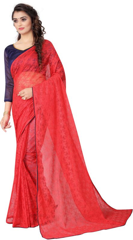 Embellished Bollywood Net Saree  (Red)