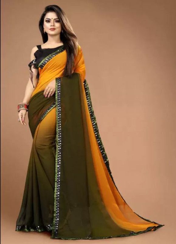 Solid Bollywood Georgette Saree  (Orange)