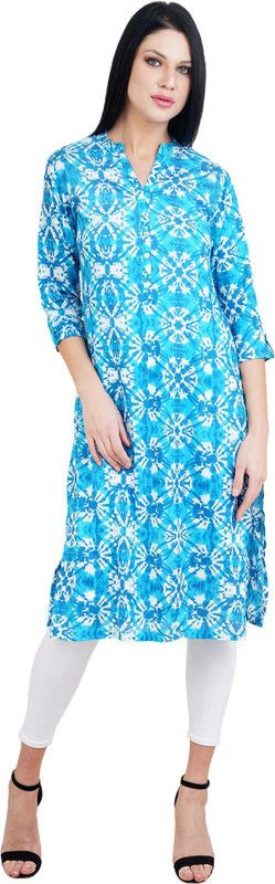 Women Printed Cotton Rayon Straight Kurta  (Light Blue)