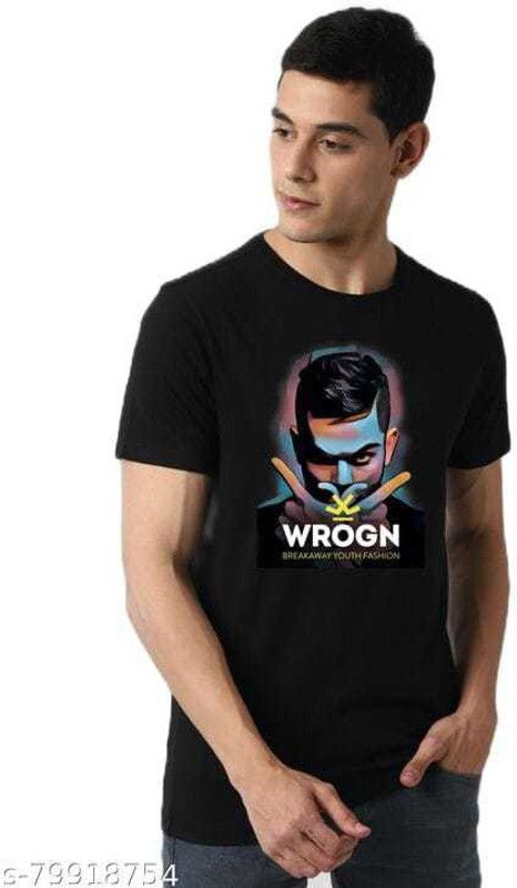 WROGN BREAKWAY YOUTH FASHION Cotton T-Shirt, Half Sleeve & Round Neck Men Printed Round Neck Cotton Blend Black T-Shirt
