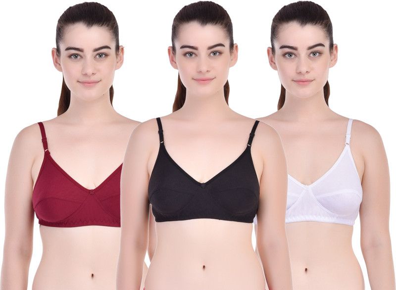 Pack of 3 Women Full Coverage Non Padded Bra  (Black, White, Maroon)