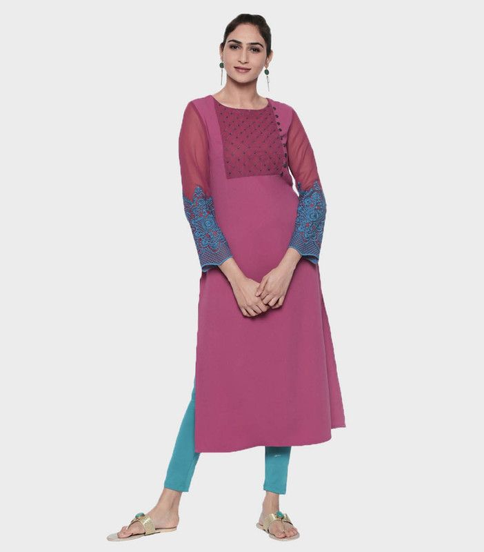 Women Solid Pure Cotton A-line Kurta  (Purple)