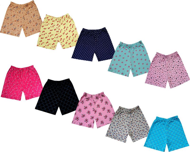 Short For Girls Casual Printed Pure Cotton  (Multicolor, Pack of 10)