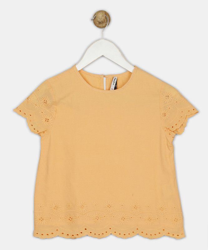 Girls Casual Cotton Blend Top  (Orange, Pack of 1)