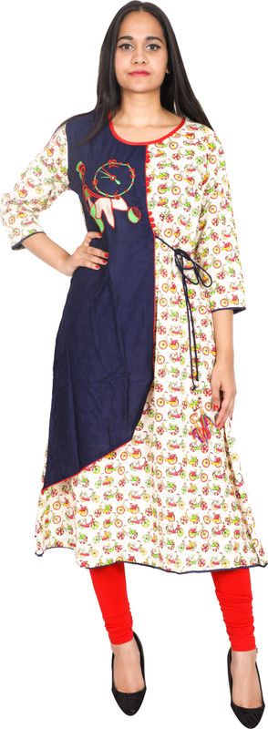 Women Abstract Cotton Blend A-line Kurta  (Blue)