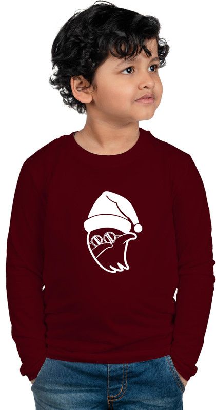 Boys & Girls Solid, Graphic Print Cotton Blend T Shirt  (Maroon, Pack of 1)