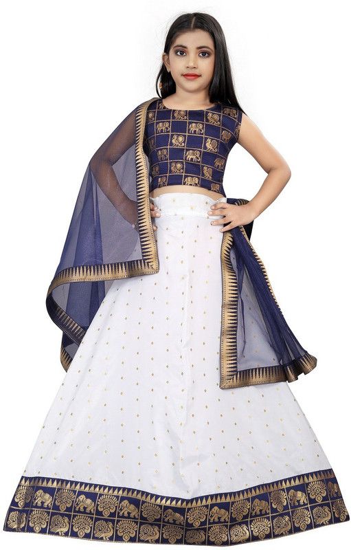 Girls Lehenga Choli Ethnic Wear Self Design Lehenga, Choli and Dupatta Set  (White, Pack of 1)