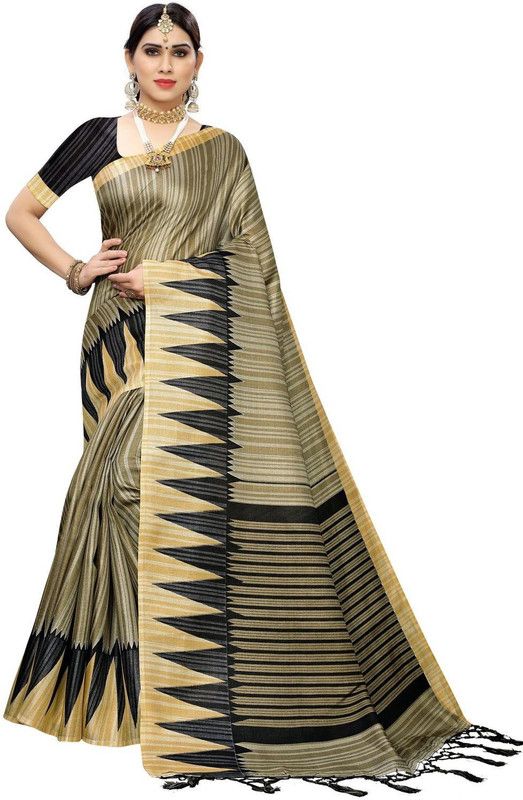 Striped Daily Wear Silk Blend Saree  (Cream)