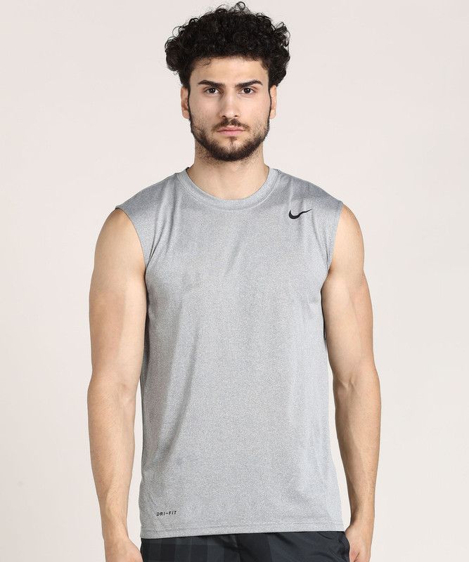 Dri-FIT Men Solid Round Neck Poly Cotton Grey T-Shirt
