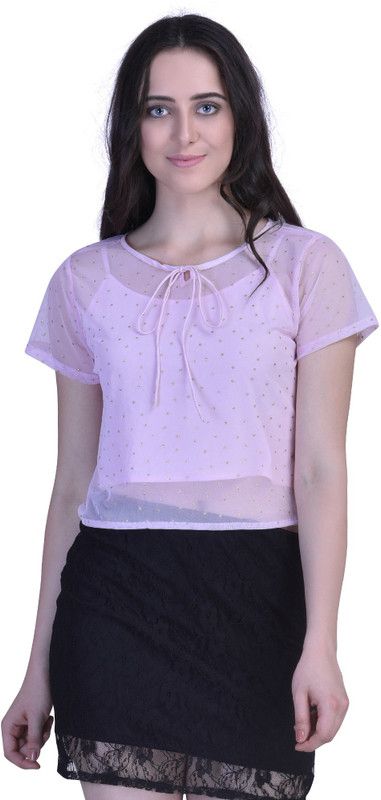 Party Regular Sleeves Polka Print Women Pink Top