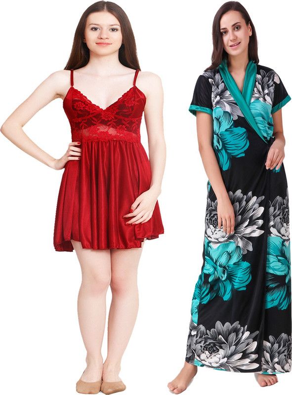 Women Chemise  (Green, Red)