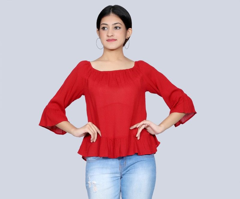 Formal Solid Women Red Top