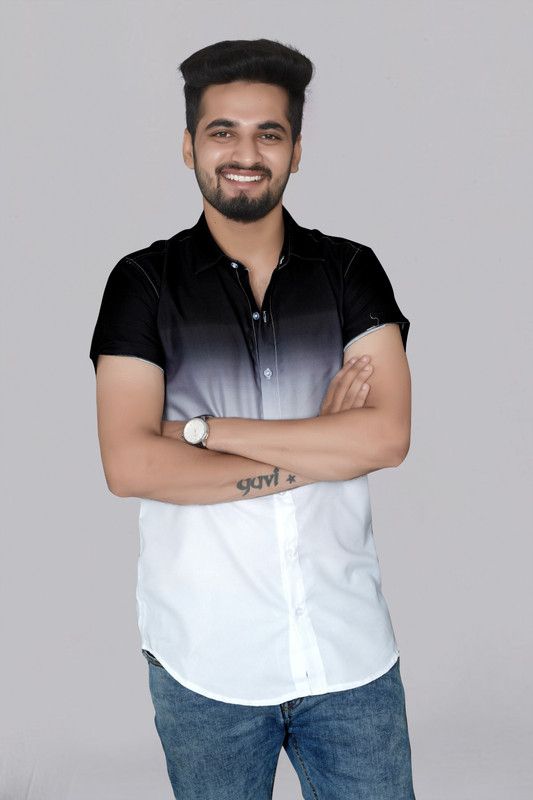 Men Color Block Casual Black, White Shirt