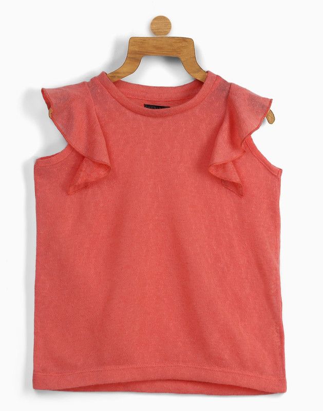 Girls Polycotton A-line Top  (Orange, Pack of 1)