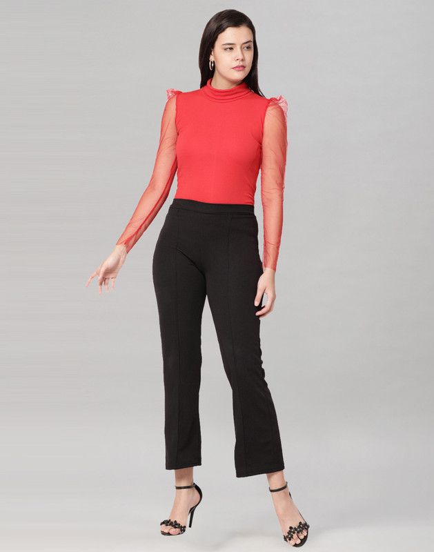 Casual Balloon Sleeve Solid Women Red Top