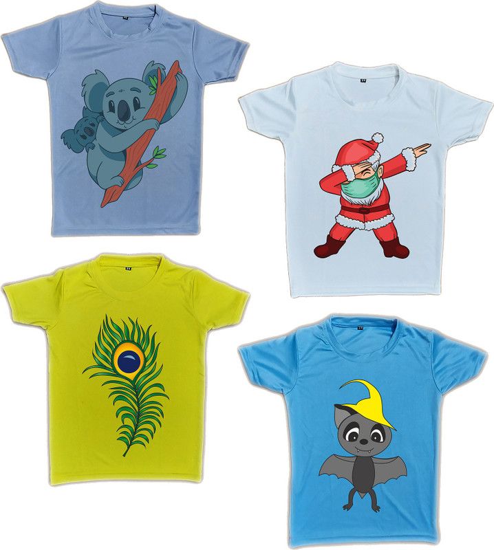 Baby Boys Printed Polyester T Shirt  (Multicolor, Pack of 4)