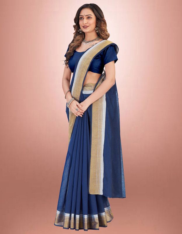Embellished, Woven Daily Wear Cotton Silk, Silk Blend Saree  (Blue)