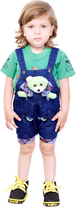 Dungaree For Boys & Girls Casual Solid Denim  (Green, Pack of 1)