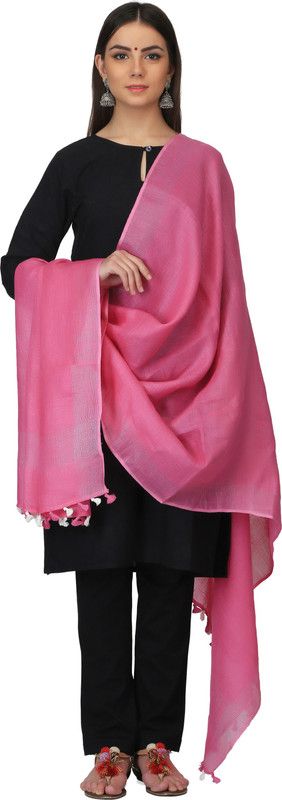 Cotton Blend Woven, Solid Pink Women Dupatta
