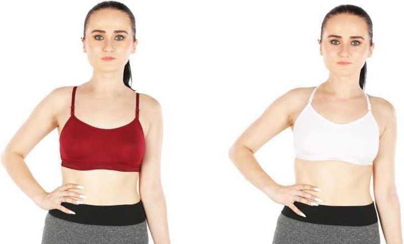Pack of 2 Women Sports Non Padded Bra  (Maroon, White)