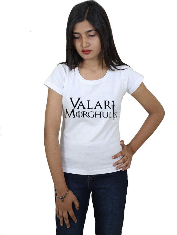 Morghulis Tees Women Printed Round Neck Cotton Blend White T-Shirt