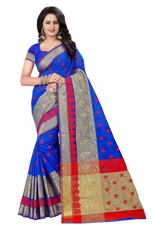 Embroidered Dharmavaram Jacquard Saree  (Blue)