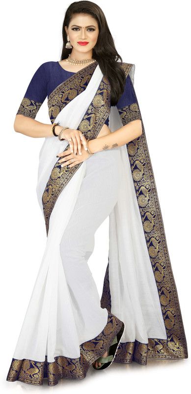 Plain Banarasi Chanderi Saree  (White)