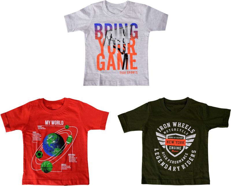 Baby Boys Typography Cotton Blend T Shirt  (Multicolor, Pack of 3)