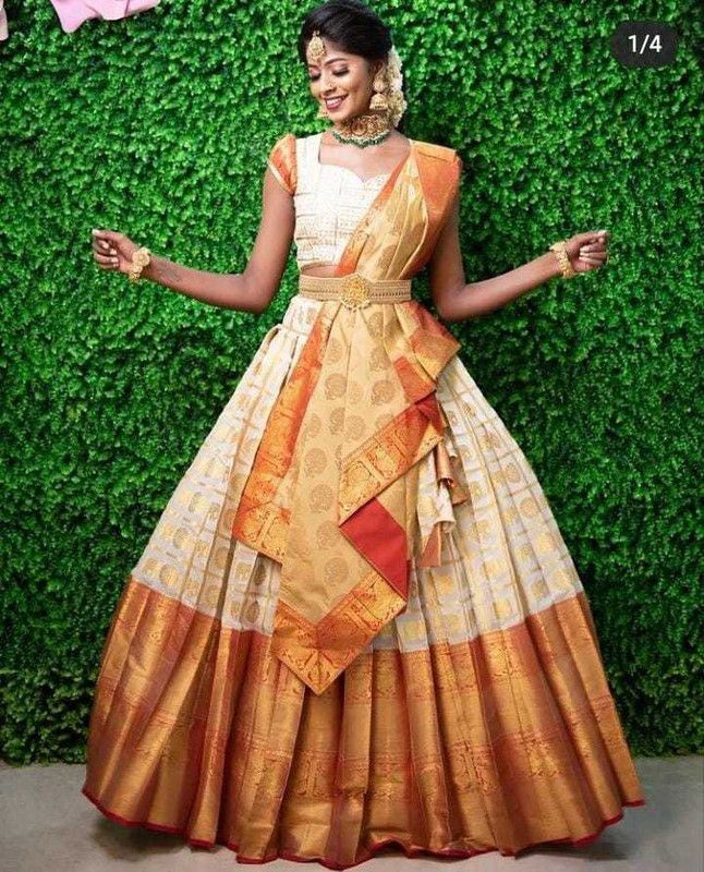 Self Design Semi Stitched Lehenga Choli  (Yellow, Orange)