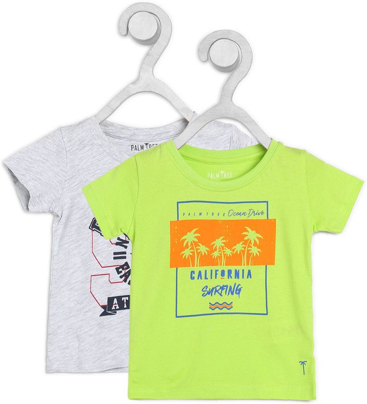 Boys Printed Cotton Blend T Shirt  (Green, Pack of 2)