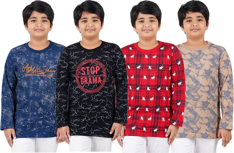 Baby Boys Printed Cotton Blend T Shirt  (Multicolor, Pack of 4)