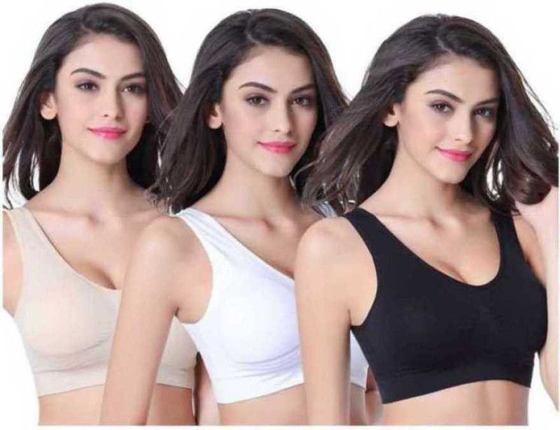 Women Sports Non Padded Bra  (Beige, White)