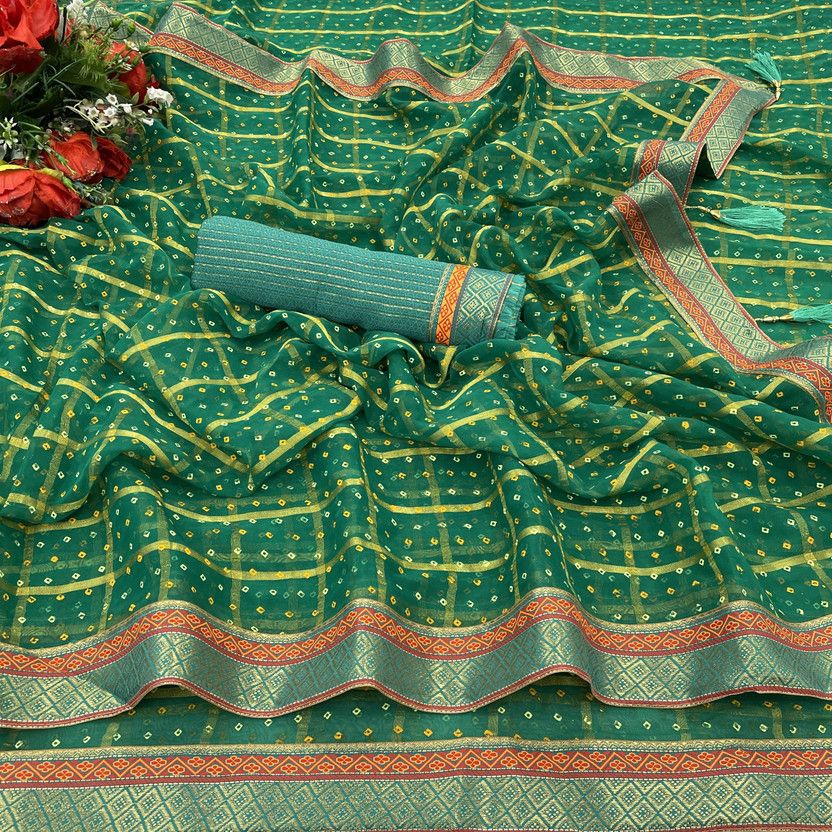 Woven Daily Wear Georgette Saree  (Light Green)