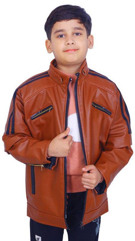 Boys Striped Leather Jacket