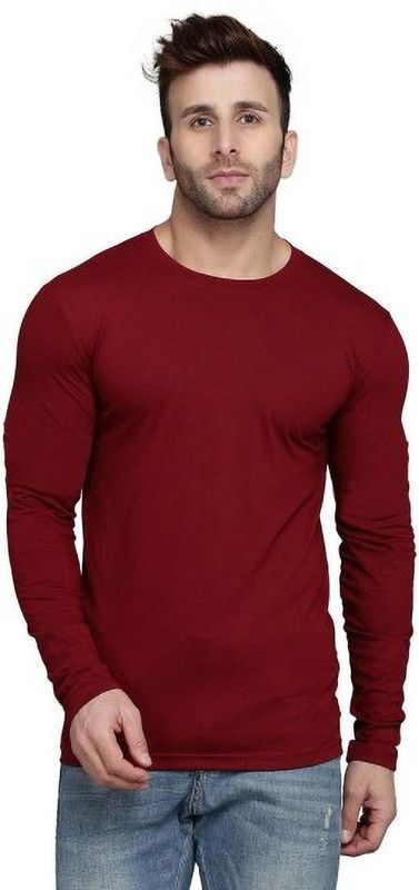 RD Black FS Men Solid Round Neck Polyester Maroon T-Shirt