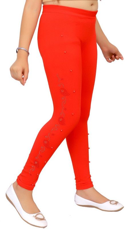 Indi Jegging For Girls  (Orange, Pack of 1)