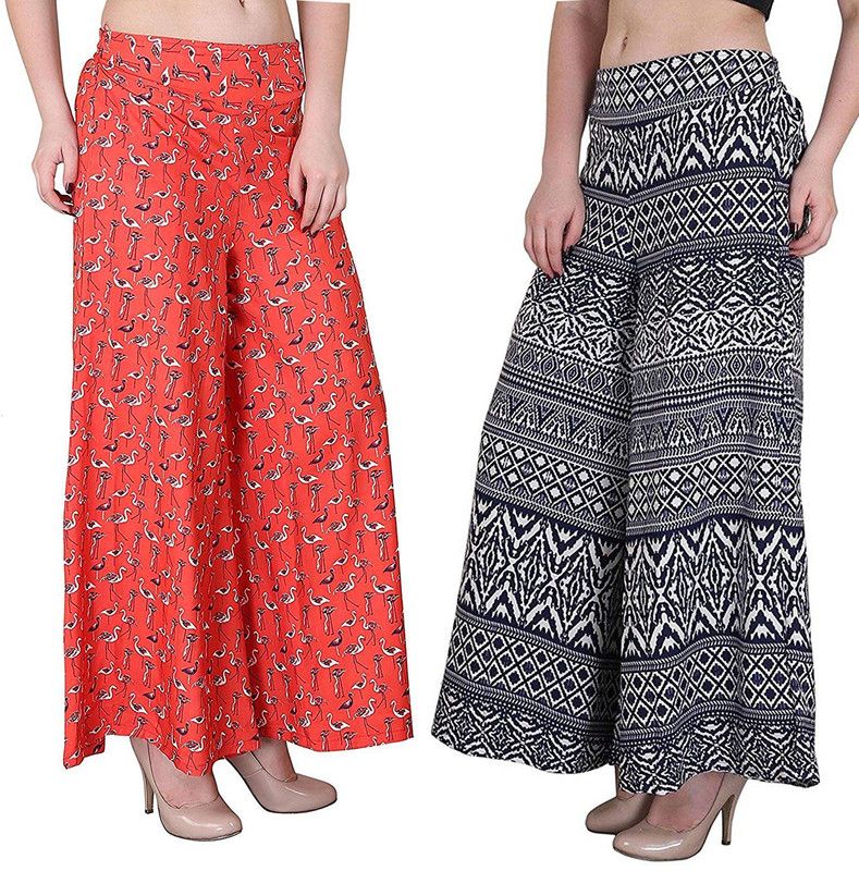 Pack of 2 Women Regular Fit Red, White Crepe Trousers