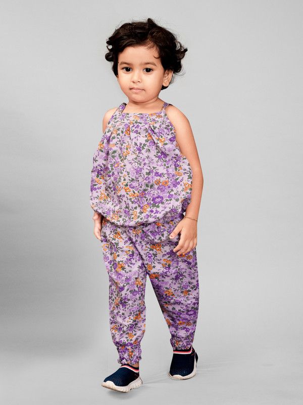 Baby Girls Casual Top Pant  (Purple)