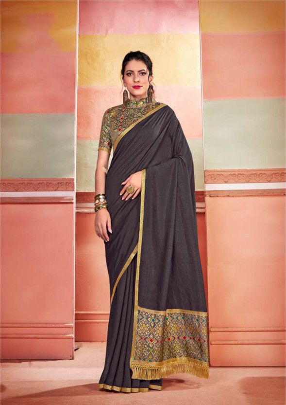 Solid/Plain Bollywood Pure Silk Saree  (Black)