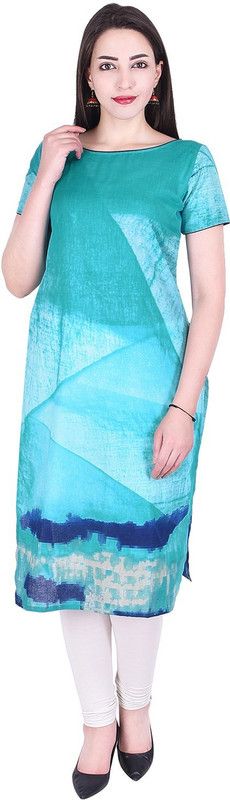 Women Dyed/Ombre Cotton Blend Straight Kurta  (Green)