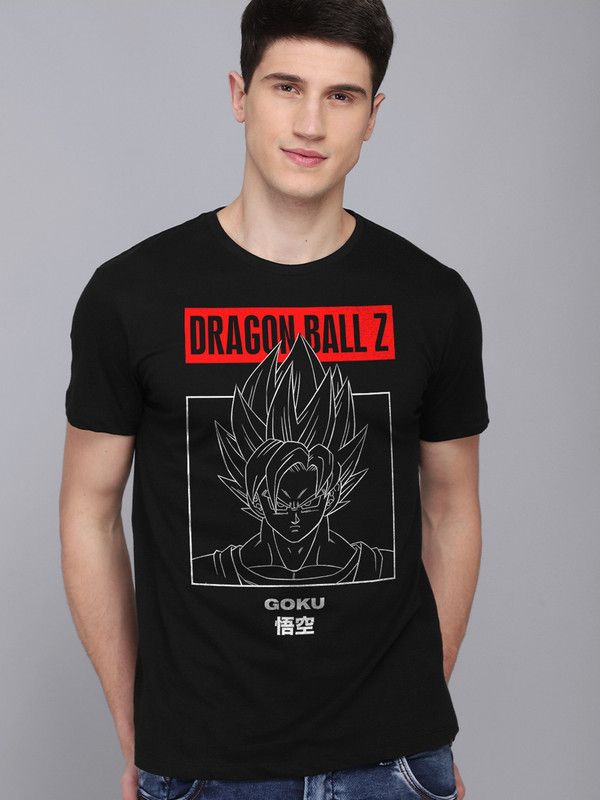 Dragon Ball Z Men Graphic Print Round Neck Pure Cotton Black T-Shirt
