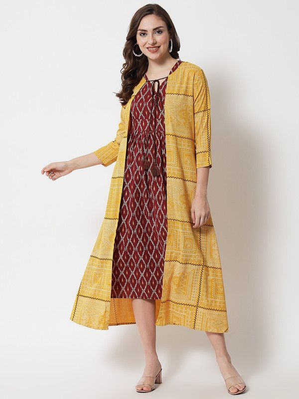 Women Embellished Viscose Rayon Ethnic Dress  (Multicolor)