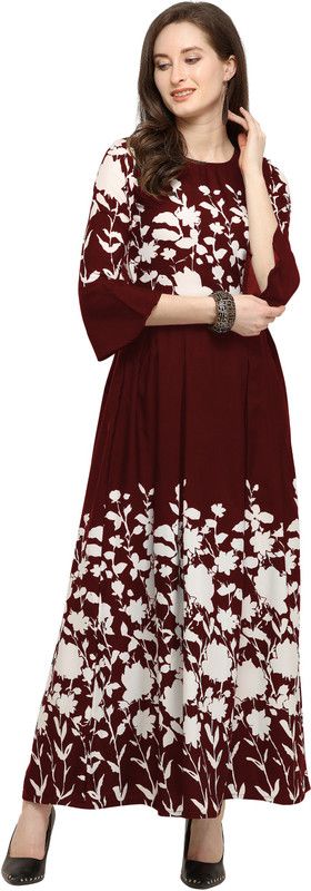 Polyester Stitched Flared/A-line Gown  (Maroon)
