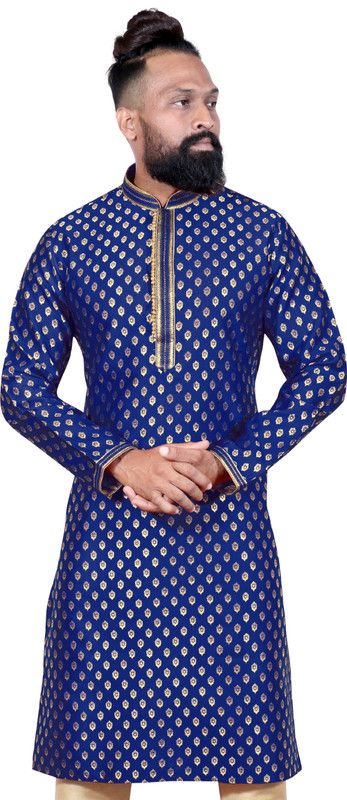 Men Embroidered Kurta  (Blue)