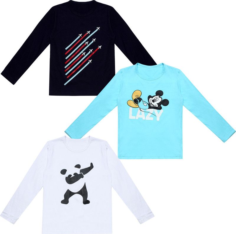 Boys & Girls Typography Pure Cotton T Shirt  (Multicolor, Pack of 3)