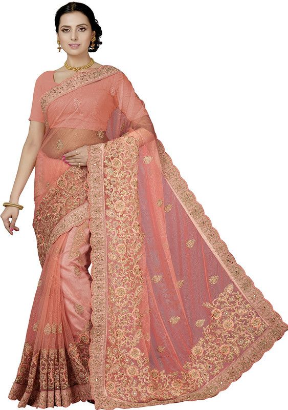 Embroidered, Embellished Bollywood Cotton Blend Saree  (Pink)