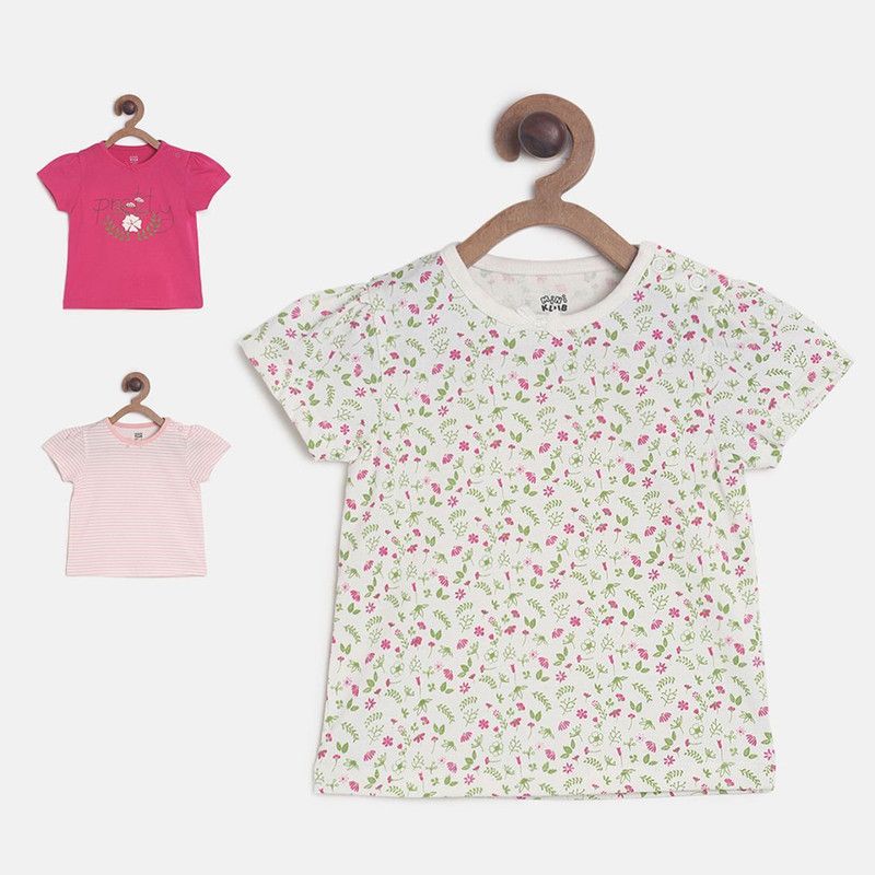 Baby Girls Casual Cotton Blend Top  (Red, Pack of 3)